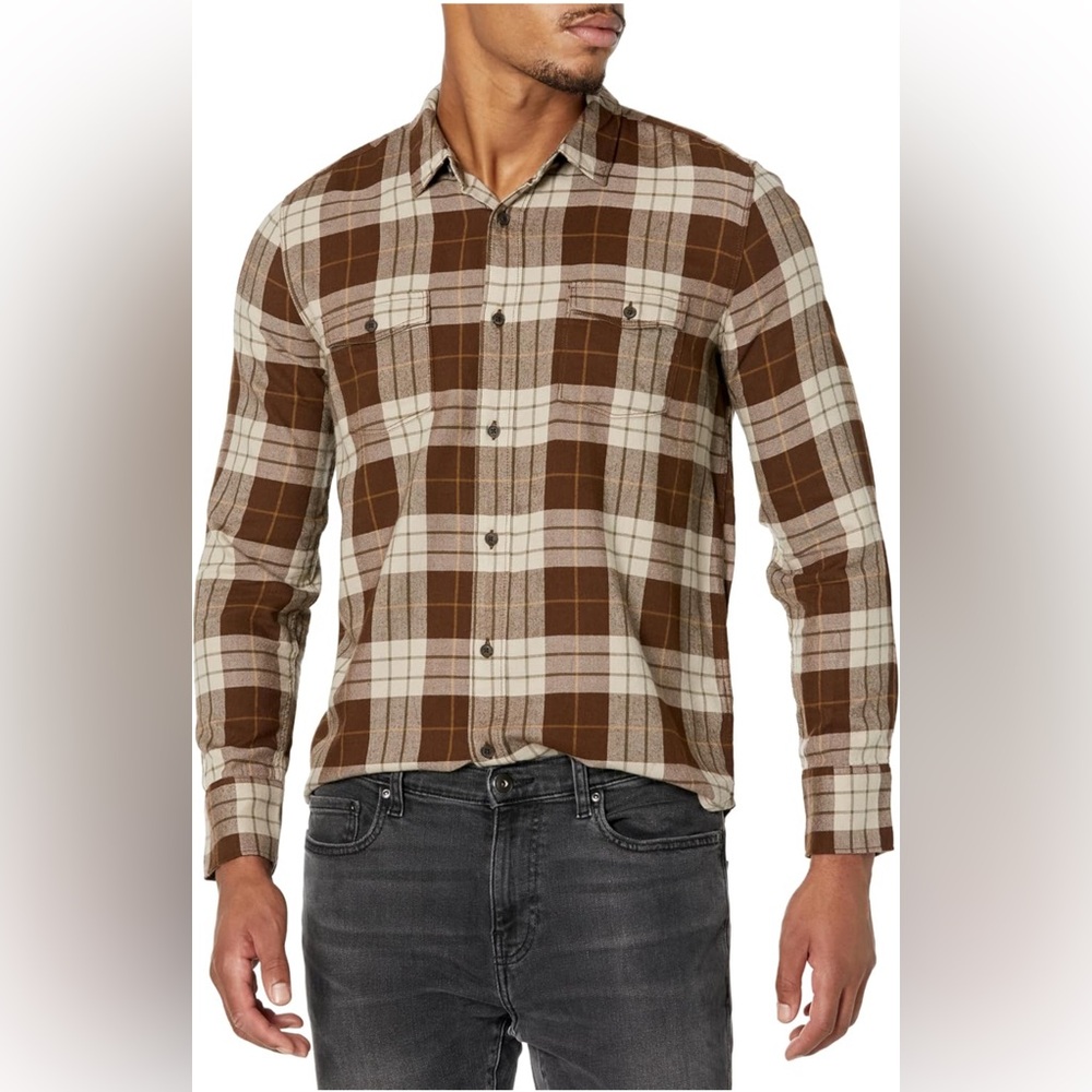 PAIGE Men's Everett Brushed Cotton Button Down Shirt | Antique Fossil | XXL